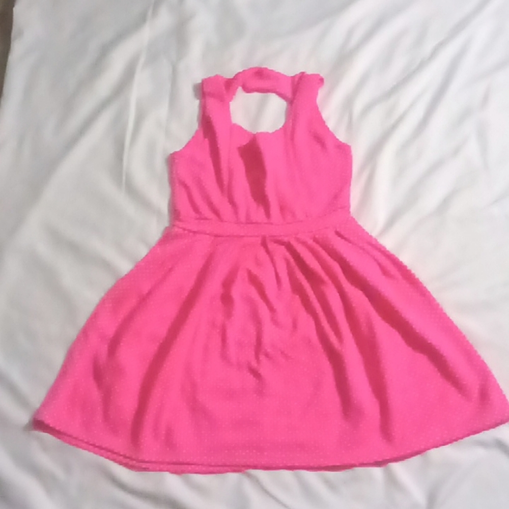 Poof girl size medium hot pink polka dot dress with heart cutout